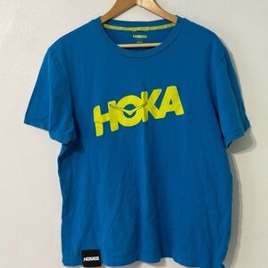 Hoka One One Blue Shirt with Yellow Accents